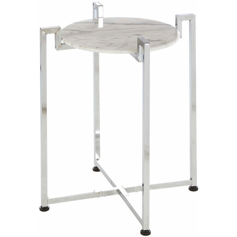 Premier Housewares - White Marble Side Table with Chrome Base