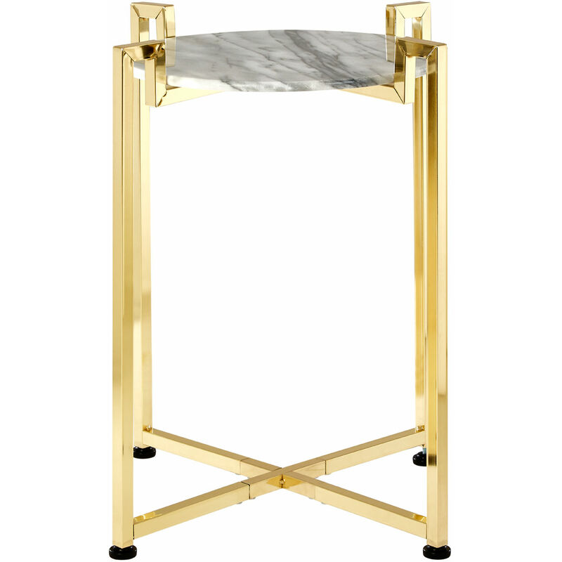 Premier Housewares - White Marble Side Table with Warm Gold Base