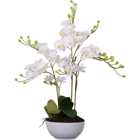 Premier Housewares White Orchid Plant with White Ceramic Pot