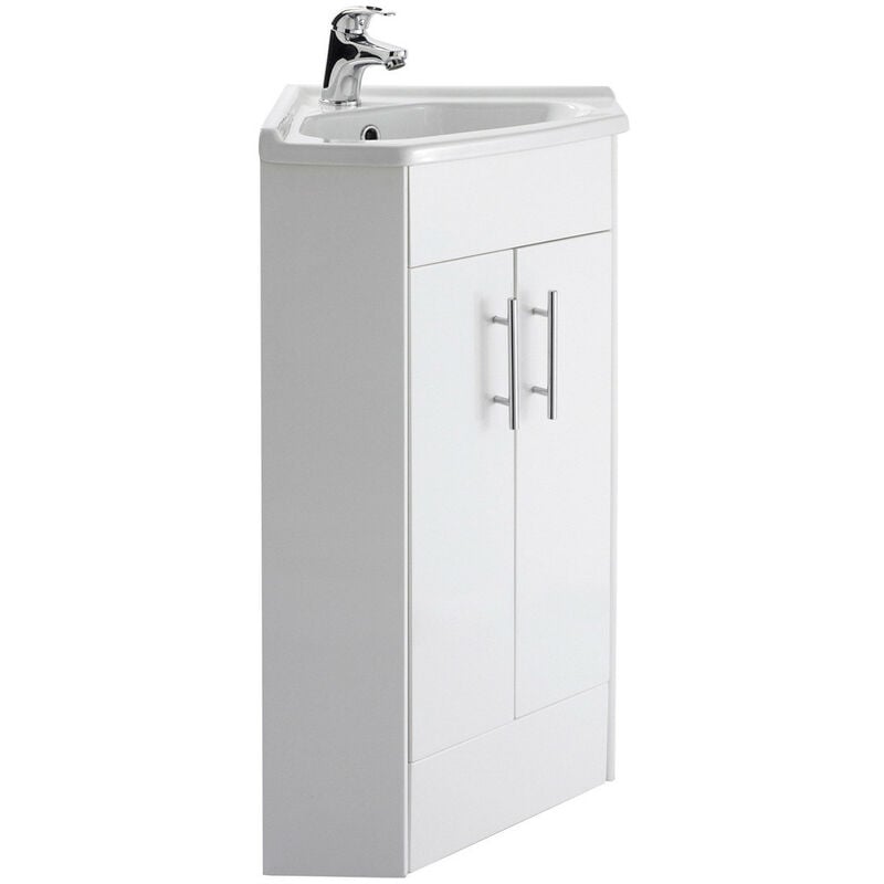 Mayford Gloss White 555mm 2 Door Corner Vanity Unit and Basin - NVC180A - White - Nuie