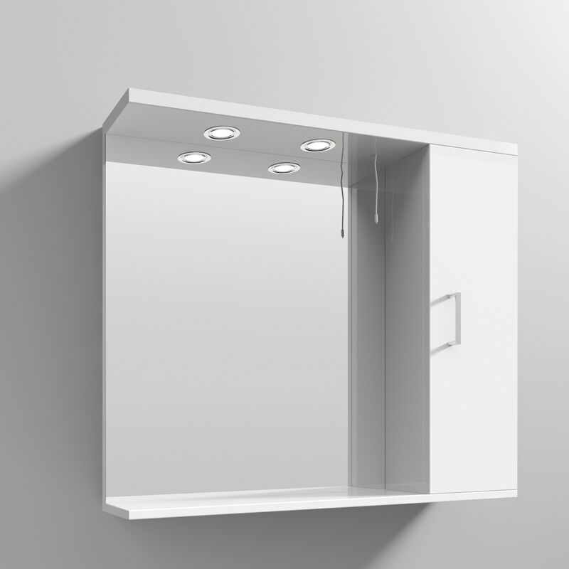 Mayford Mirrored Bathroom Cabinet 750mm h x 850mm w White - Right Handed - Nuie