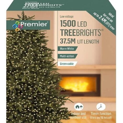 PREMIER DECORATIONS 1000 LED 25m Indoor Outdoor Christmas Multi Function Mains Operated String Lights with Timer in Cool & Warm White