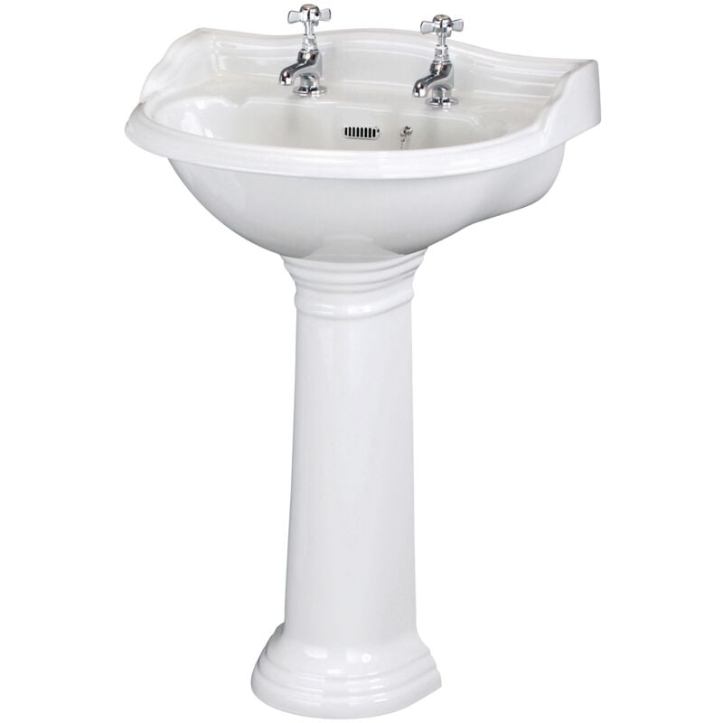 Ryther Cloakroom Basin and Full Pedestal 500mm Wide - 2 Tap Hole - Hudson Reed