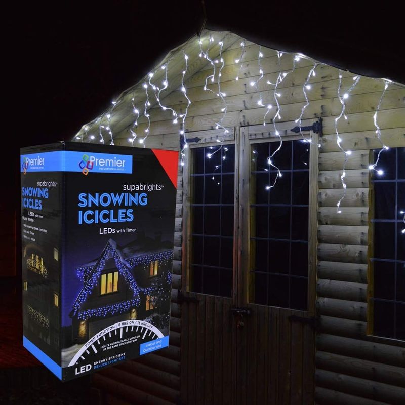 Snowing Icicles Outdoor Christmas Fairy Lights & Timer - White - 960 Led's