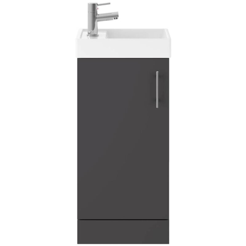 Vault Floor Standing 1-Door Vanity Unit with Basin 400mm Wide - Gloss Grey - Nuie