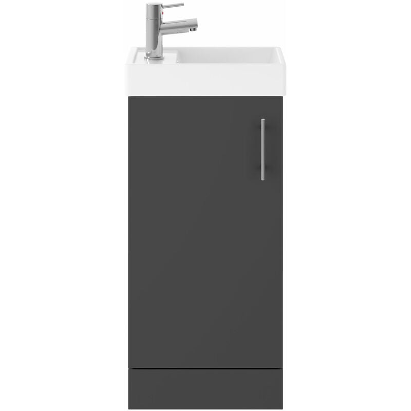 Vault Floor Standing 1-Door Vanity Unit with Basin 400mm Wide - Gloss Grey - Nuie
