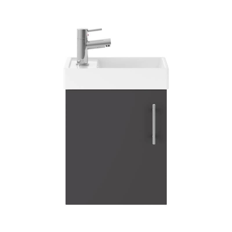 Nuie Valut Gloss Grey 400mm Single Door Wall Hung Vanity Unit and Compact Basin - MIN013