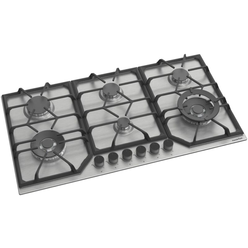 PremierTech PC906 Piano Cottura a Gas a 6 fuochi da 90 cm doppio Wok in Acciaio Inox