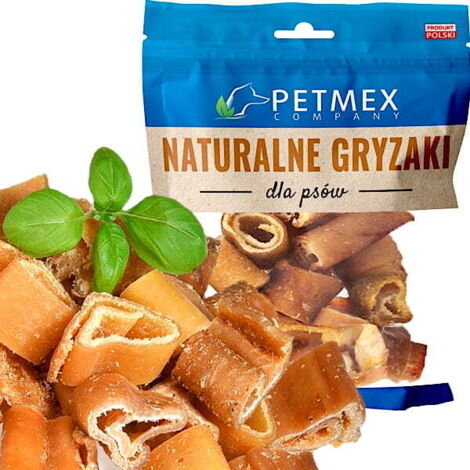 Premio masticable natural para perros Petmex, chips de piel de cerdo, 100 g