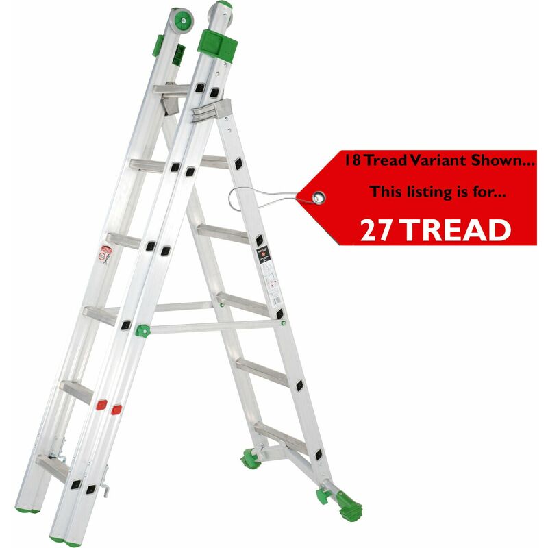 Premium 27 Tread Combination Ladder 3 Section Extension Step Frame & Stairwell