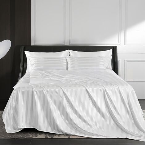 Premium 4-Piece Bedding Set - 153 x 203 cm Elastic Fitted Sheet + Flat Sheet + 2 Pillowcases - Elegant Striped Pattern