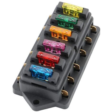 Premium 6 Way Standard Fuse Holder, Universal Blade Fuse Box with 10 Free Standard Blade Fuses, for Car Boat Marine Trike – 12 V/24 V