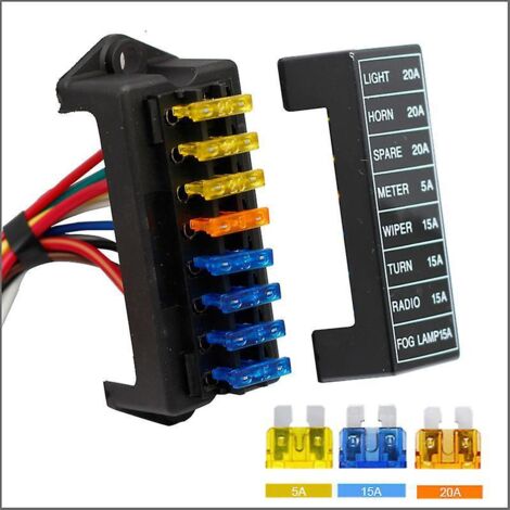 premium 8 Voies Bote  Fusibles Avec Cbles, Porte-fusible De Lame Standard Universel, Bloc De Fusible De Voiture, Avec Fusibles  Lame Standard Grat