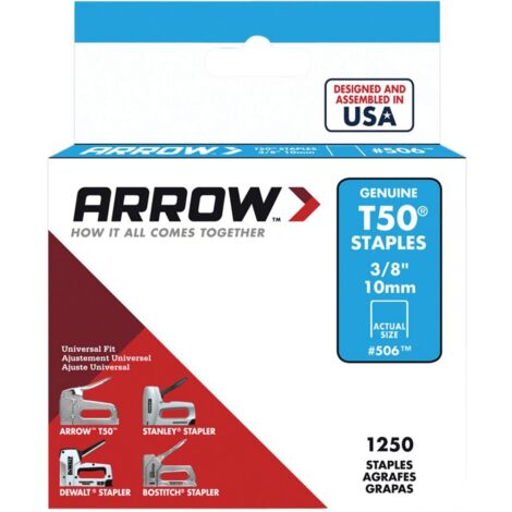 Premium Arrow T50 10mm (3/8 inch) Staples – 1250-Count Box for Heavy-Duty Stapling (Model ARRT5038S)