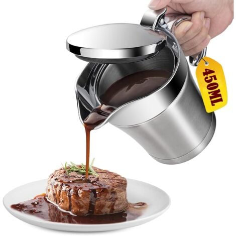 BLUEDEER Premium Edelstahl Thermo Sauciere, Soßenkanne mit Klappdeckel & Geschenkbox (450ml) - Doppelwandig - Abendessen, Restaurants, Partys, Weihnachten