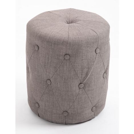 Premium Fabric Round Footstool in Steel Grey | Upholstered Foot Rest / Ottoman / Pouffe 