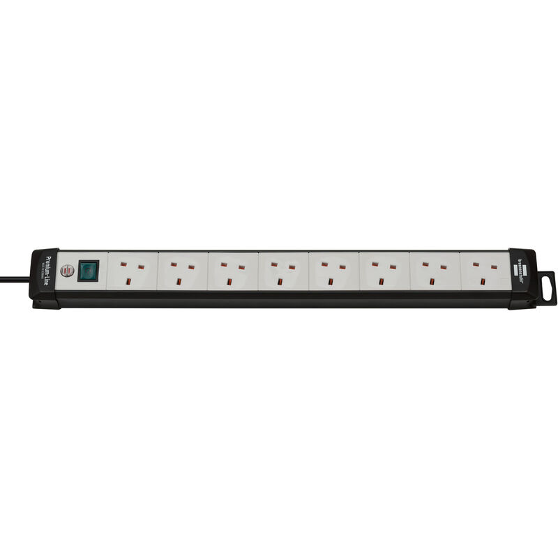 Premium-Line extension lead 8-way black/lightgrey 3m H05VV-F 3G1,25 with switch gb