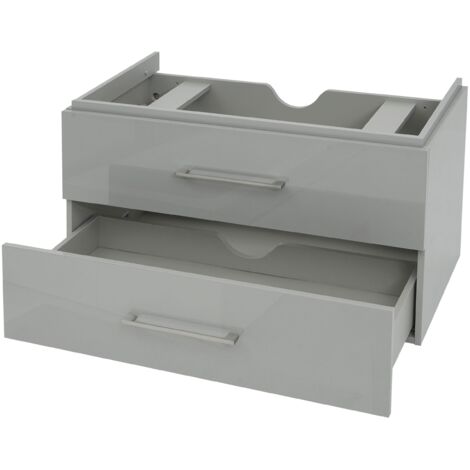 Premium Meuble sous-lavabo HHG-245, meuble sous-lavabo Meuble de salle de bain, brillant 90cm, gris