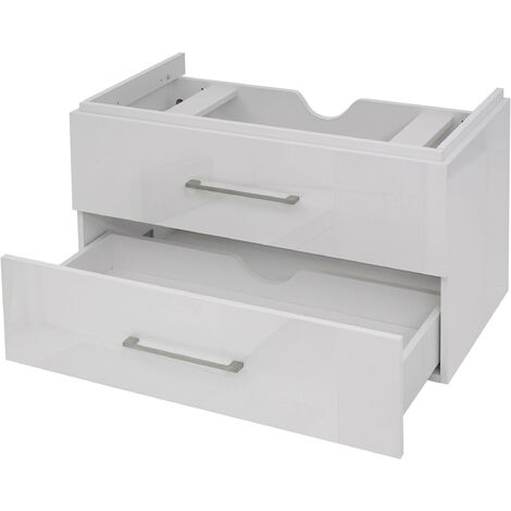 Premium Meuble sous-lavabo HWC-D16, meuble sous-lavabo Meuble de salle de bain, brillant 90cm  blanc