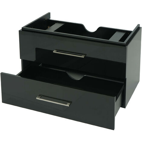 Premium Meuble sous-lavabo HWC-D16, meuble sous-lavabo Meuble de salle de bain, brillant 90cm  noir