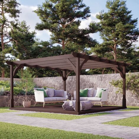 Premium Pergola and Decking Kit - Wood - L420 x W420 x H270 cm - Rustic Brown