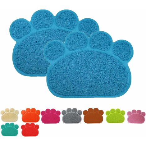 Premium Pet Food Mat,Paw Shaped PVC Bowl Feeding Mat Blanket Placemat for Cats and Dogs,40x30cm,blue,2 Pack