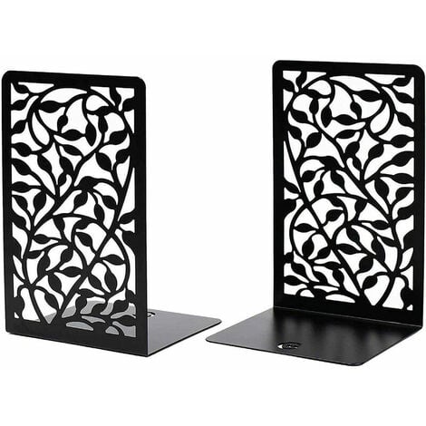 Decorative Bookends for Shelves, Book Holders with Black Metal Wire Basket  Pen Cup and Office Supplies Storage Baskets, 1-Pair