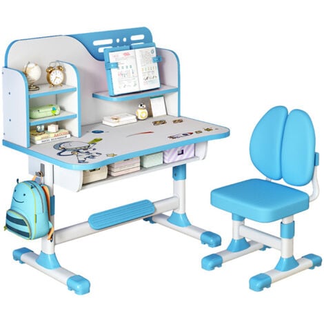 FLASIDU Premium-Schreibtischstuhl-Set für Kinder, höhenverstellbares Schreibtisch-Stuhl-Set für Kinder in der Schule mit Astronautenmuster, ergonomischer Schreibtischstuhl mit großer Schreibtafel, Bücherregal