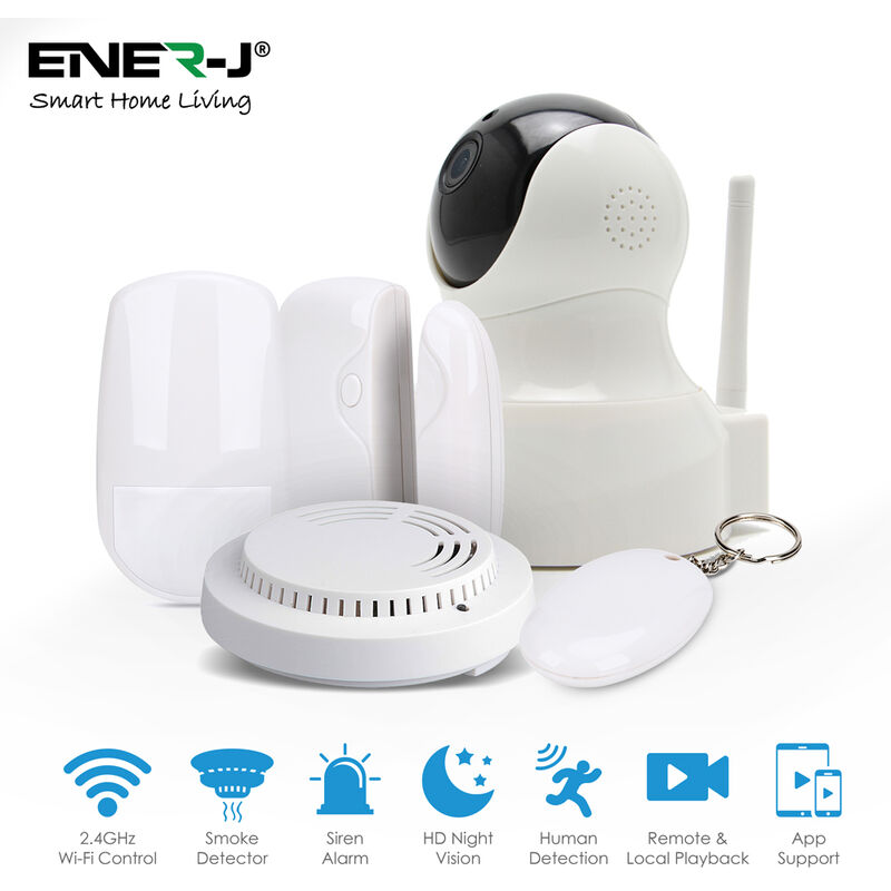 Smart Home Security Starter Kit (Indoor IP Camera, Wireless PIR Sensor, Wireless Door Sensor, 1 Key FOB for turning on/off alarm) with long range