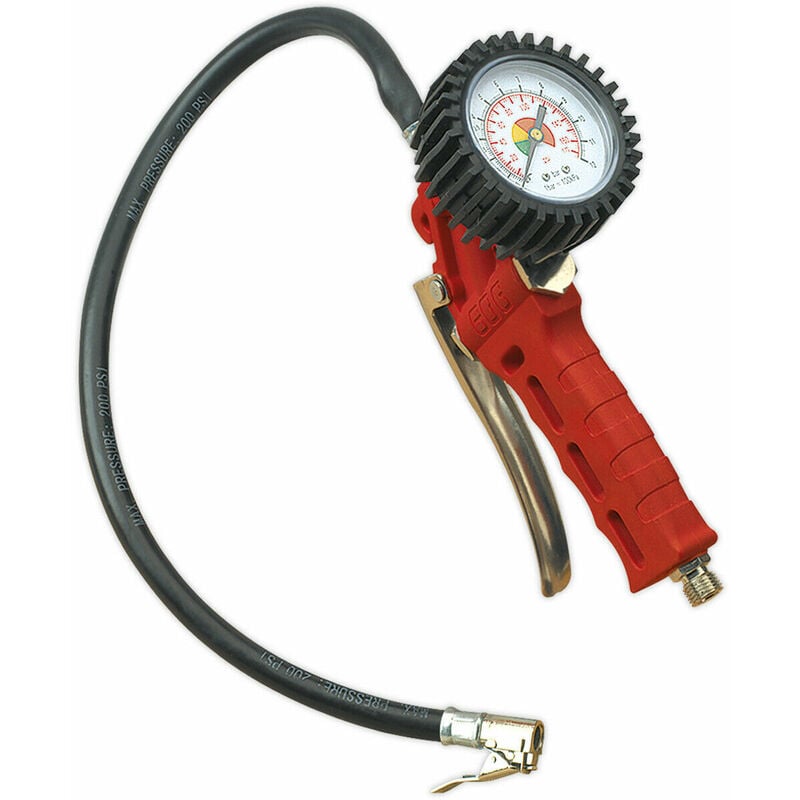 Loops - Premium Trigger Grip Tyre Inflator - Clip-On Connector - 0.5m Hose - 1/4' bsp