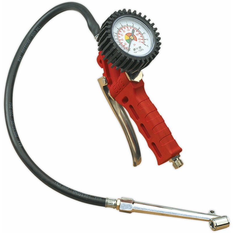 Loops - Premium Trigger Grip Tyre Inflator - Twin Push-On Connector - 0.5m Hose 1/4' bsp