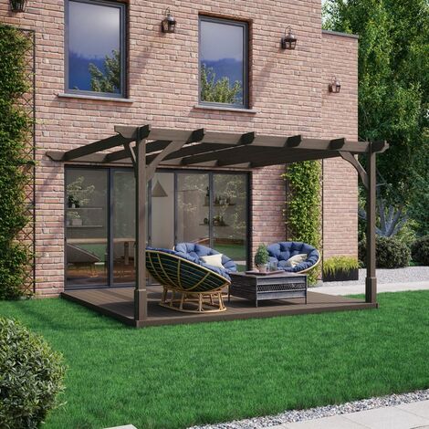 Premium Wall Mounted Pergola and Decking Kit - Wood - L480 x W480 x H270 cm - Rustic Brown
