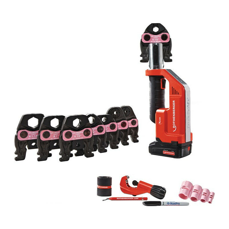 

Rothenberger - Prensa a batería ROMAX Compact TT MaxiPro 1 / 4-1.1 / 8 inch set.1x2 Ah batería.EU