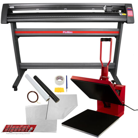 Prensa Térmica de 38x38cm con Plotter Cortador de Vinilo de 1350mm 53+ Base. Máquina Sublimación con Software SignCut Pro 2, Alfombra Teflón, 10 Hojas, Rollos de Vinilo Negros y Blancos, Cinta Calor - Varios