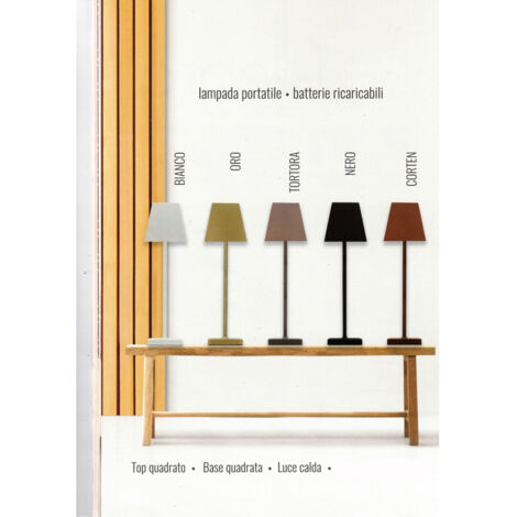 Preqù Lampada da Tavolo Allegra Ricaricabile Quadrata h37 cm - Bianco