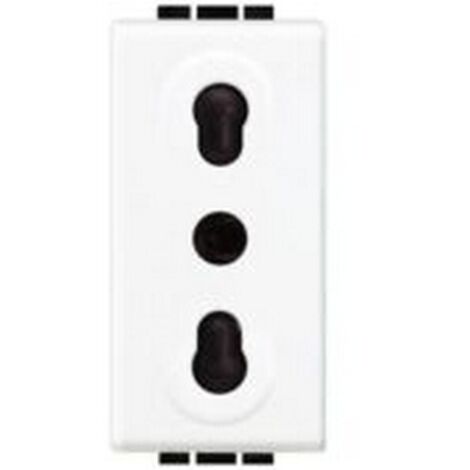 Presa 2P+T 10/16A 250 Vac, Bipasso interasse 19mm e 26mm, Alveoli schermati, Bianco
