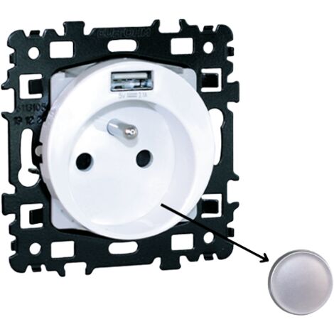 presa 2P+T + USB 2,1A - Tipo A - SQUARE Colore Argento
