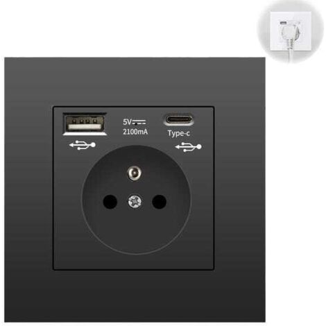 Presa a Muro Nera con USB e Tipo C – Multipresa 3,1A Protezione Sovratensione