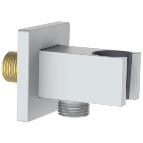 Presa acqua quadrata con supporto doccino in ottone color bianco