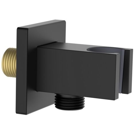Presa acqua quadrata con supporto doccino in ottone color nero opaco
