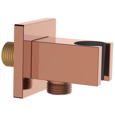 Presa acqua quadrata con supporto doccino in ottone color rame lucido