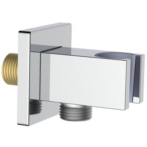 Presa acqua quadrata con supporto doccino in ottone cromato