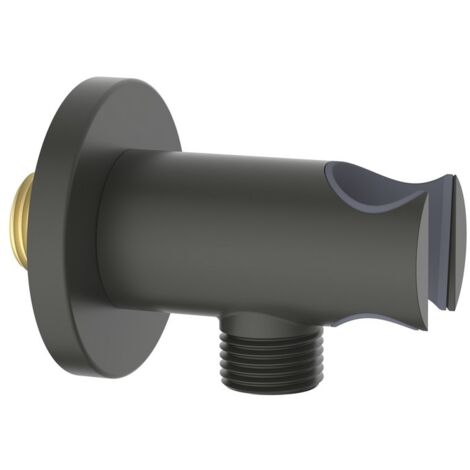 Presa acqua tonda con supporto doccino in ottone color gungrey