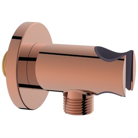 Presa acqua tonda con supporto doccino in ottone color rame lucido