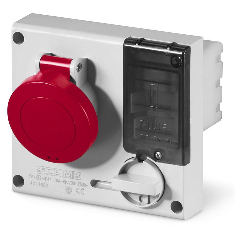 Prise à encastrer verrouillable 3P+N+T 16A femelle rouge 380-415V 50-60Hz 136x125mm avec porte-fusible 6H étanche IP44 omnia