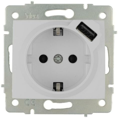 Presa base 2P + TT con otturatore 16A 250V USB 83x81 bianco SOLERA ERP60USB