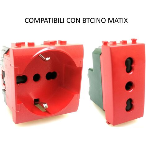 Presa bivalente e schuko rosso compatibili Btcino Matix per segnalazione UPS frutti  Presa Schuko