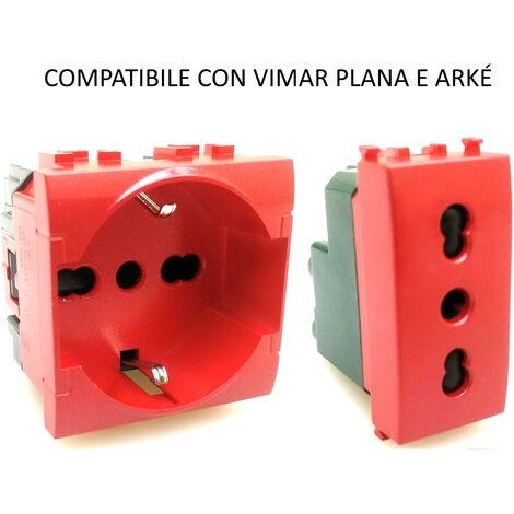 Presa bivalente schuko rossa per UPS frutti compatibili Btcino Living light  Presa Schuko