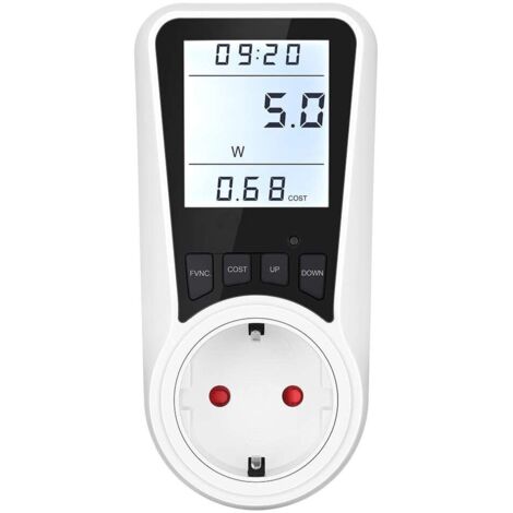 Presa contatore digitale, 230 V, 16 A, 3680 W, protezione da sovraccarico, display digitale, bianco