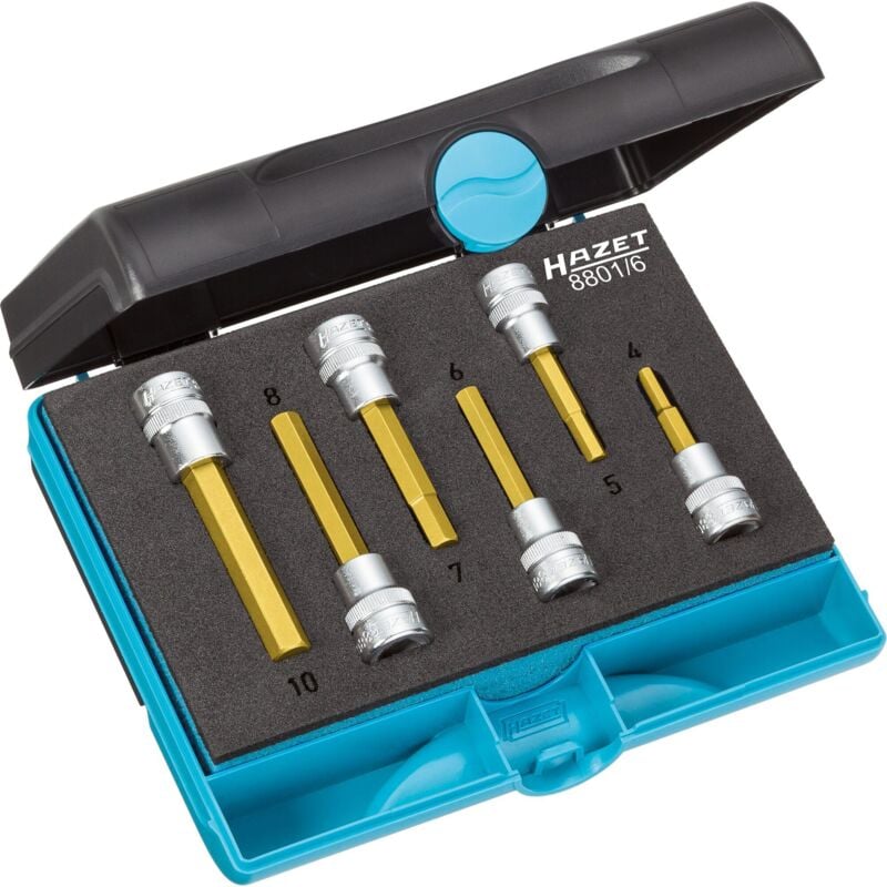 Serie di inserti chiave a bussola per giraviti 8801/6 ∙ Attacco quadro, cavo, 3/8 di pollice (10 mm) ∙ Profilo esagonale interno ∙ 6-pezzi ∙ 4 – 10
